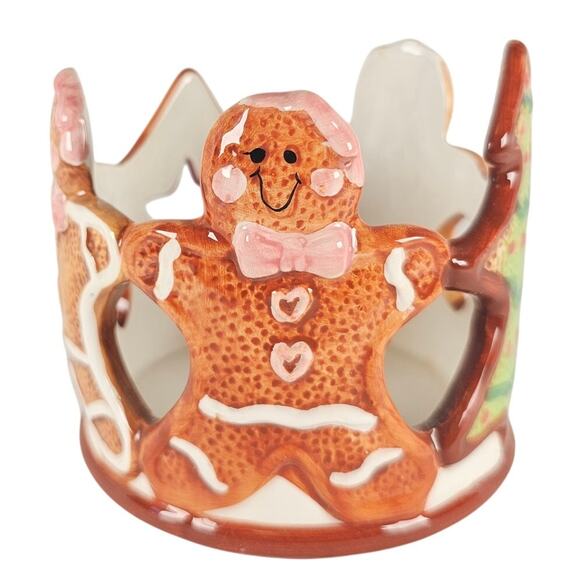 Gingerbread Salt Pepper Shakers, 2 Tea Light Holders Christmas Decor Set Ceramic - Picture 8 of 16